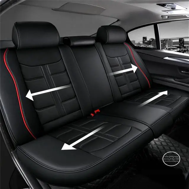 Alt view image 4 of 7 - Paiying 5-Seats Car Ceat covers Black Red PU Leather Full Set Protector Pad  US