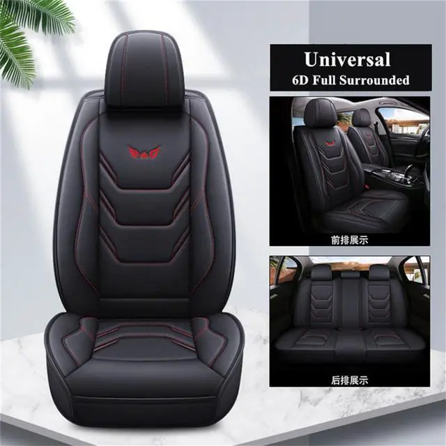 Alt view image 2 of 7 - Paiying Luxury Black PU Leather Car Seat Cover Pad Full Set Cushinon Red Line USA Ship