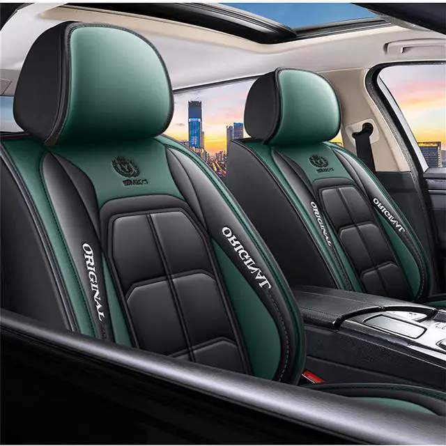 Alt view image 5 of 7 - Paiying Green Black Leather Auto Car Seat Covers Full Set Cushion Accessories