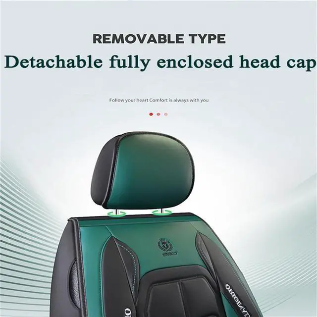 Alt view image 6 of 7 - Paiying Green Black Leather Auto Car Seat Covers Full Set Cushion Accessories