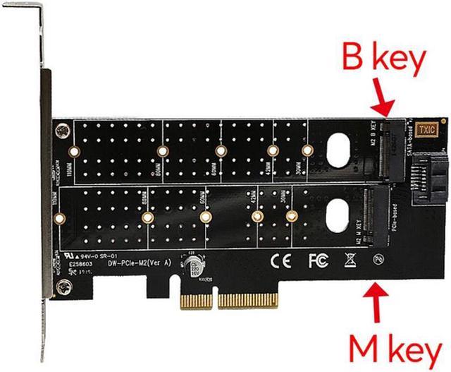 Dual M.2 to PCIe Adapter, M.2 NVMe SSD to PCIe Adapter & NGFF (B+M Key) SSD  to SATA Controller Expansion Card for 1x NVMe SSD and 1x NGFF (SATA Based)  SSD 