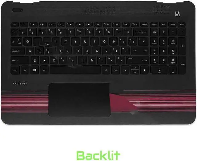 Alt view image 2 of 3 - Back Cover for Pavilion 15-AU 15-AW Palmrest Keyboard & Touchpad Red Backlit 856035-001.001 Red