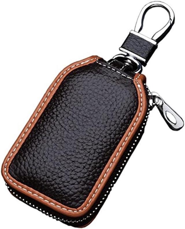 Main image of Car Key Case - Superior Genuine Leather Auto Key FOB Holder Smart KeyChain Protector Cover with Metal Hook and Zipper (Brown)
