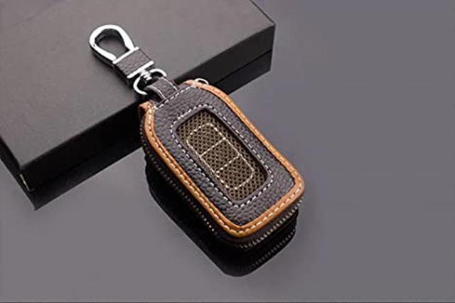 Alt view image 2 of 4 - Car Key Case - Superior Genuine Leather Auto Key FOB Holder Smart KeyChain Protector Cover with Metal Hook and Zipper (Brown)