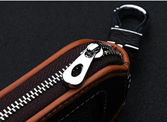 Alt view image 3 of 4 - Car Key Case - Superior Genuine Leather Auto Key FOB Holder Smart KeyChain Protector Cover with Metal Hook and Zipper (Brown)