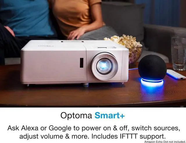 Alt view image 3 of 6 - Optoma UHZ50 Smart 4K UHD Laser Home Theater Projector | 3000 Lumens | HDR Adjustment Options | Cinematic Color | Flexible Installation 1.3x Zoom & Vertical Lens Shift | Works with Alexa & Google