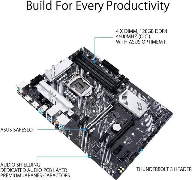 Alt view image 3 of 6 - ASUS Prime Z490-P LGA 1200 (Intel 10th Gen) ATX motherboard (dual M.2, DDR4 4600, 1 Gb Ethernet, USB 3.2 Gen 2 USB Type-A, Thunderbolt 3 support, Aura Sync RGB)