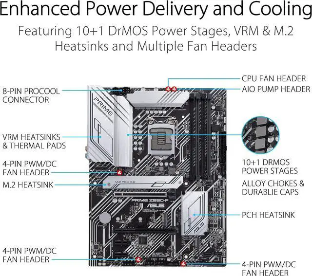 Alt view image 2 of 9 - ASUS Prime Z590-P LGA 1200 (Intel 11th/10th Gen) ATX motherboard (PCIe 4.0, 10+1 Power Stages, 3X M.2, 2.5Gb LAN, front panel USB 3.2 Gen 2 USB Type-C, Thunderbolt 4 support)