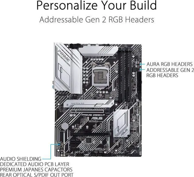 Alt view image 3 of 9 - ASUS Prime Z590-P LGA 1200 (Intel 11th/10th Gen) ATX motherboard (PCIe 4.0, 10+1 Power Stages, 3X M.2, 2.5Gb LAN, front panel USB 3.2 Gen 2 USB Type-C, Thunderbolt 4 support)