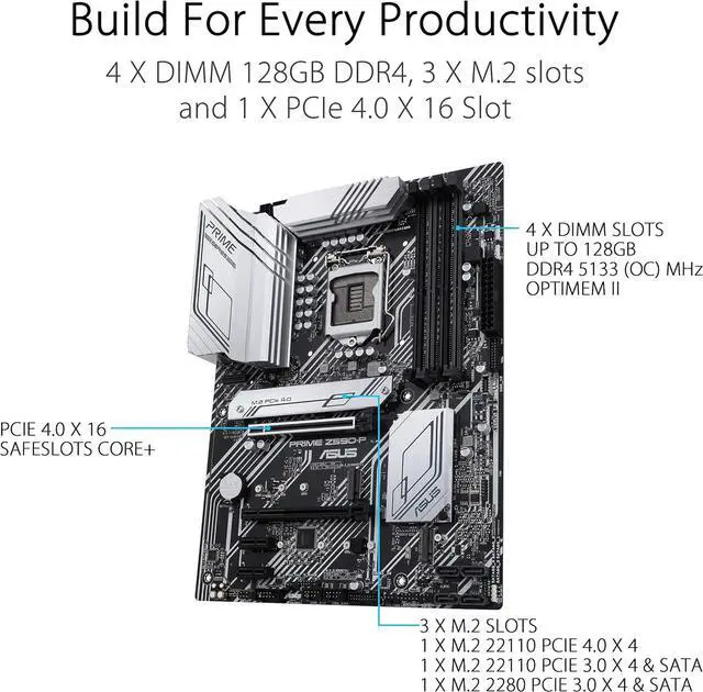 Main image of ASUS Prime Z590-P LGA 1200 (Intel 11th/10th Gen) ATX motherboard (PCIe 4.0, 10+1 Power Stages, 3X M.2, 2.5Gb LAN, front panel USB 3.2 Gen 2 USB Type-C, Thunderbolt 4 support)