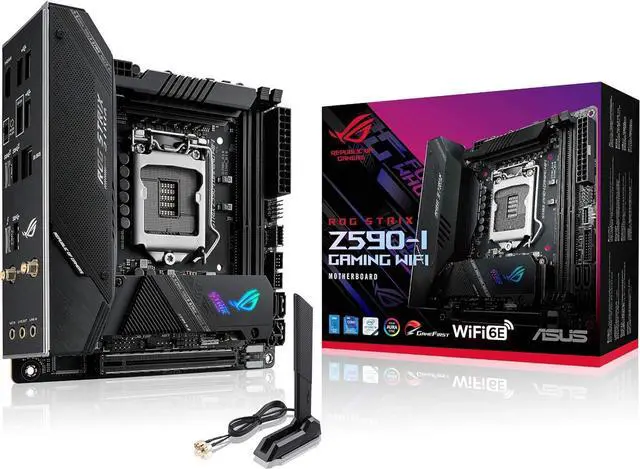 Main image of ASUS ROG Strix Z590-I Gaming WiFi 6E LGA 1200 (Intel 11th/10th Gen) mini-ITX gaming motherboard
