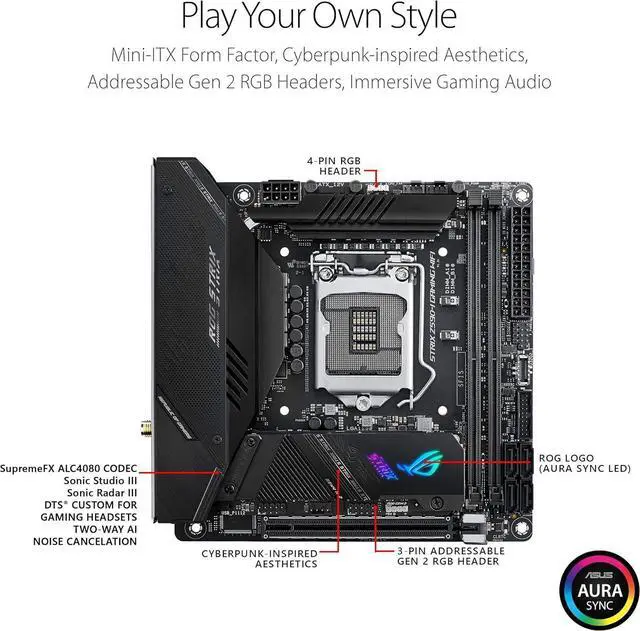 Alt view image 2 of 6 - ASUS ROG Strix Z590-I Gaming WiFi 6E LGA 1200 (Intel 11th/10th Gen) mini-ITX gaming motherboard