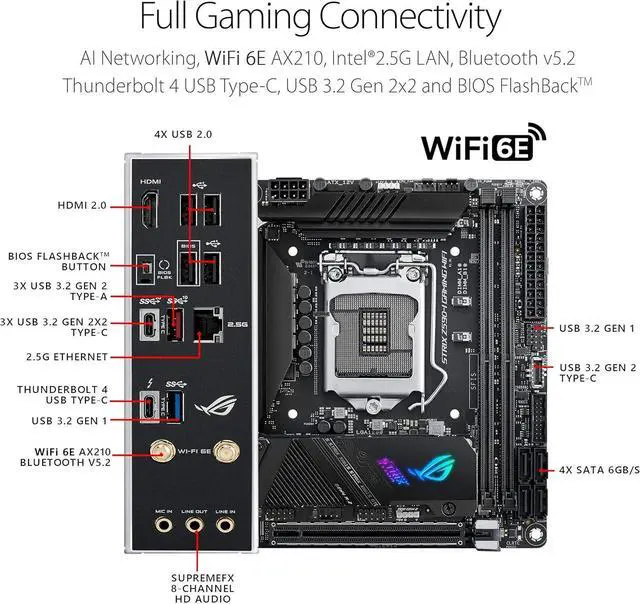 Alt view image 5 of 6 - ASUS ROG Strix Z590-I Gaming WiFi 6E LGA 1200 (Intel 11th/10th Gen) mini-ITX gaming motherboard