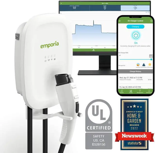 Alt view image 2 of 7 - Emporia Energy Smart Home intelligent Level 2 EV Charger with 24 cable with SAE J1772 connector.