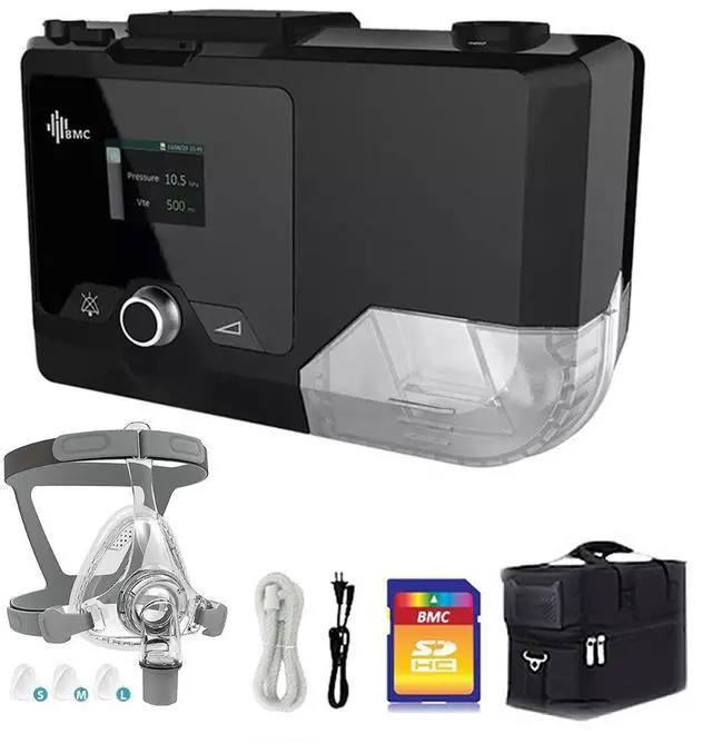 Main image of BMC Portable Auto CPAP Machine With Full Face Mask 3 Sizes Tube SD Card Carry Bag Accessories For Sleeping Apnea Anti-Snoring