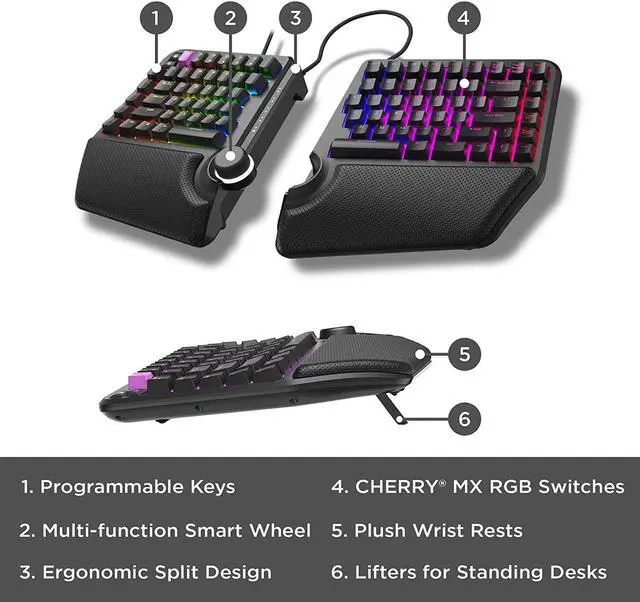 Alt view image 7 of 9 - Cloud Nine ErgoTKL Ergonomic Tenkeyless Mechanical Keyboard for PC TKL RGB Backlit Ergo Split Key Board