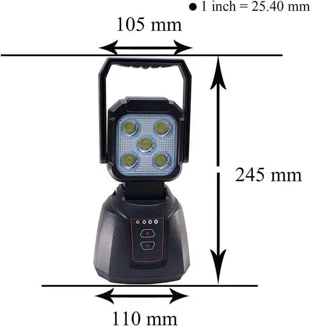 Alt view image 2 of 4 - HYUGA 1 Set Power Indicator 20W LED 2000 Lumens Rechargeable Portable Light Handheld Powerful Flood Flashlight Magnetic Base with A/C & D/C Chargers 4 Function for Emergency, Outages, Home and More
