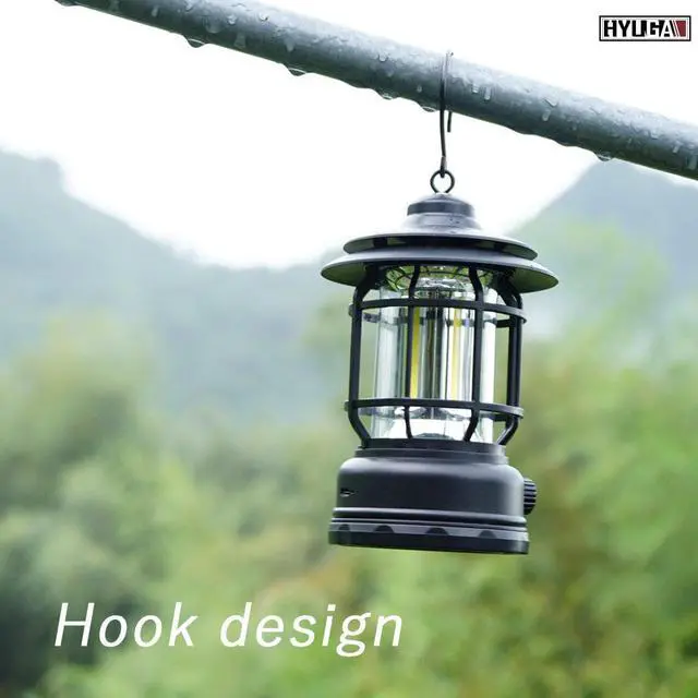 Alt view image 5 of 6 - HYUGA Rechargeable Retro LED Camping Lantern Warm White Light USB-C Vintage Design for Outdoor Tent Emergency Use (Dark Green Cover)