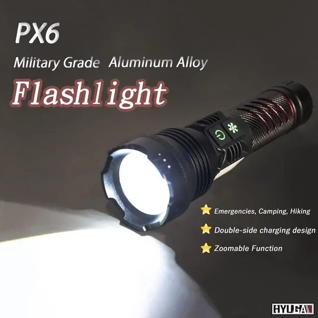 Alt view image 3 of 7 - HYUGA PX6 military grade flashlight] super bright flashlight LED flashlight telescopic zoom multi-function emergency lighting high brightness warning light