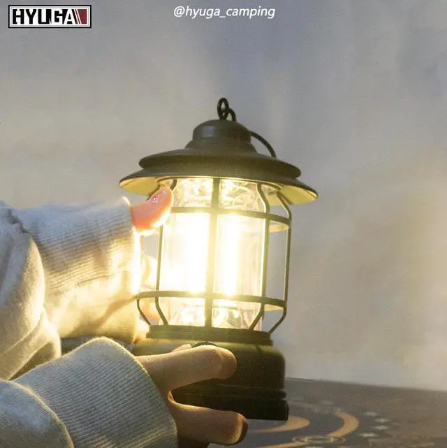 Alt view image 6 of 6 - HYUGA Rechargeable Retro LED Camping Lantern Warm White Light USB-C Vintage Design for Outdoor Tent Emergency Use (Dark Green Cover)