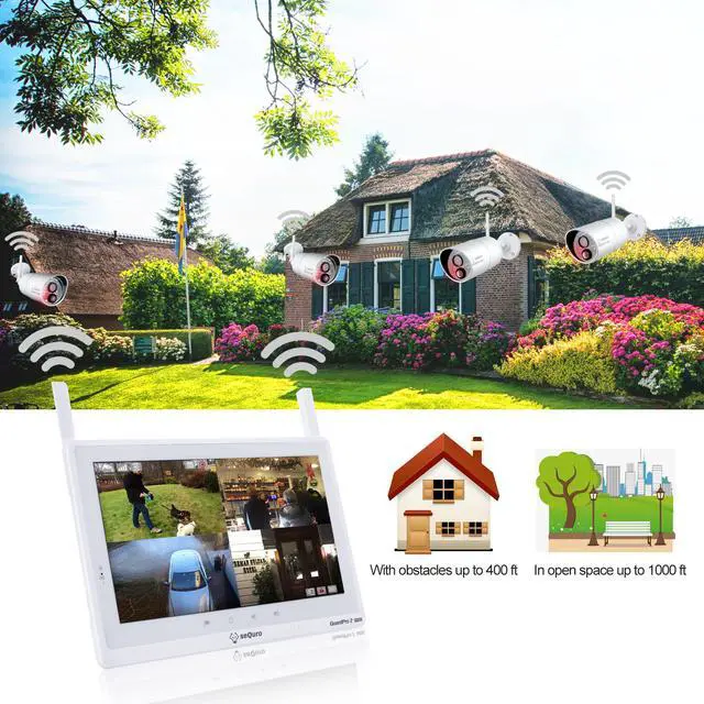 Alt view image 7 of 8 - SEQURO GuardPro2 Wireless Security Camera System with Monitor,  Weatherproof Outdoor Night Vision Full HD 1080P Cam and 10.1" Touchscreen Home Surveillance DVR Kit