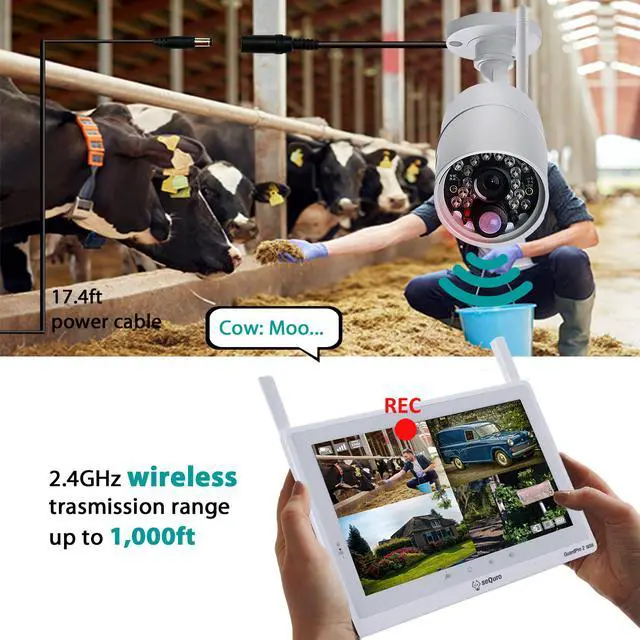 Alt view image 5 of 8 - SEQURO GuardPro2 Wireless Security Camera System with Monitor,  Weatherproof Outdoor Night Vision Full HD 1080P Cam and 10.1" Touchscreen Home Surveillance DVR Kit