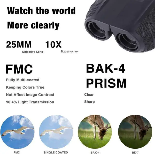 Alt view image 3 of 7 - Binoculars for Adults, High Powered Compact 10x25 Binoculars Pocket for Concerts, Theater, Travel, BAK-4 Roof Prism FMC Lens Kid Binoculars for Bird Watching (0.53lb), SkyGenius