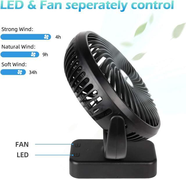 Alt view image 3 of 7 - Camping Fan with LED Lantern, 5000mAh Rechargeable Battery/USB Operated Fan 7-Inch outdoor fan with Hanging Hook for Tent Car RV