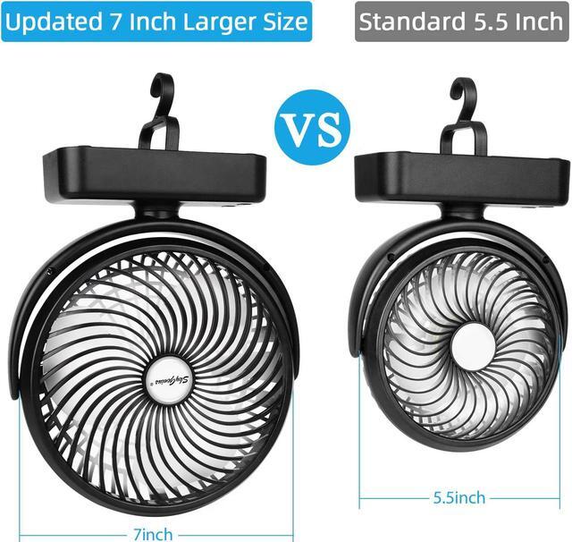 Alt view image 4 of 7 - Camping Fan with LED Lantern, 5000mAh Rechargeable Battery/USB Operated Fan 7-Inch outdoor fan with Hanging Hook for Tent Car RV