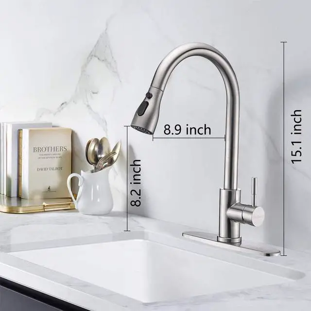 Alt view image 5 of 7 - Kitchen Faucet Pull Down Dual-Function Sprayer, Single-Handle Stainless Steel High Arch Kitchen Sink Faucet