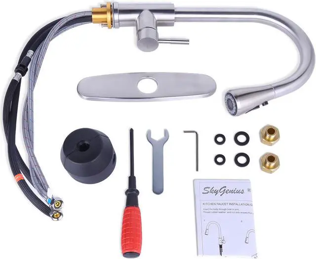 Alt view image 6 of 7 - Kitchen Faucet Pull Down Dual-Function Sprayer, Single-Handle Stainless Steel High Arch Kitchen Sink Faucet
