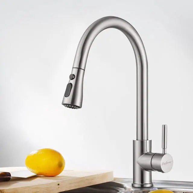 Main image of Kitchen Faucet Pull Down Dual-Function Sprayer, Single-Handle Stainless Steel High Arch Kitchen Sink Faucet