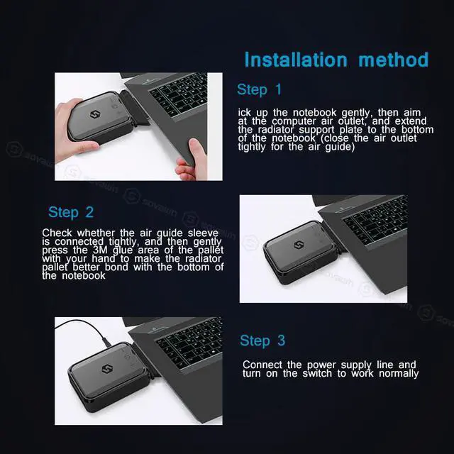 Alt view image 6 of 6 - Portable Laptop Cooler USB Air External Extracting Laptop Cooling Fan Intelligent Control Temperature Speed Adjustable For 15.6'
