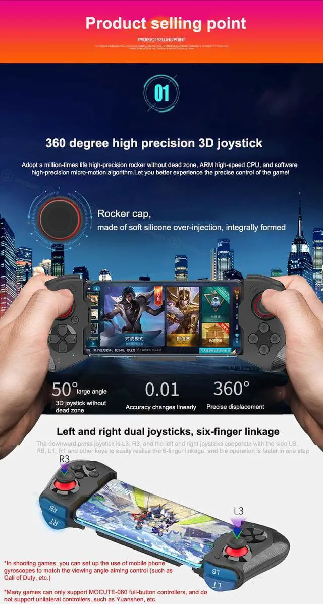 Alt view image 2 of 7 - PUBG Controller 060 Gamepads Wireless Telescopic Joysticks Game Console Gamepad For Android iPhone IOS13.4
