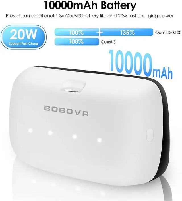 Alt view image 3 of 7 - BOBOVR B100U Upgrade Kit for M1/M2/M3 Strap VR Accessories Compitable with Quest 3 10000mAh Hot-Swap Battery 20W Fast Charging