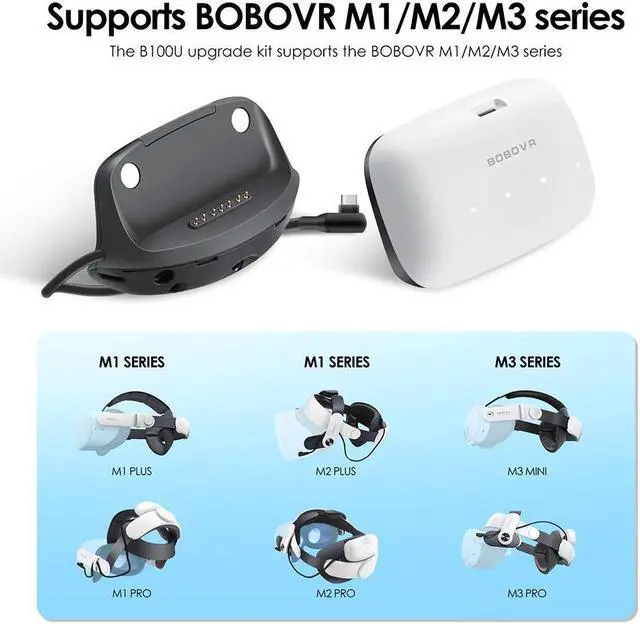 Alt view image 5 of 7 - BOBOVR B100U Upgrade Kit for M1/M2/M3 Strap VR Accessories Compitable with Quest 3 10000mAh Hot-Swap Battery 20W Fast Charging
