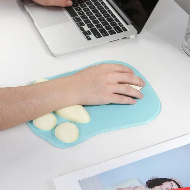 Alt view image 4 of 7 - Cat Paw Shaped Mousepad with Wrist Rest Rubber Bottomed Silicone Filled Ergonomic Design for Comfortable Computer Gaming Green