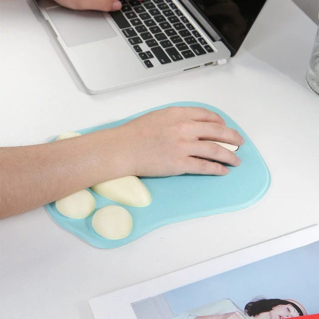 Alt view image 2 of 7 - Cat Paw Shaped Mousepad with Wrist Rest Rubber Bottomed Silicone Filled Ergonomic Design for Comfortable Computer Gaming Brown Wine Red