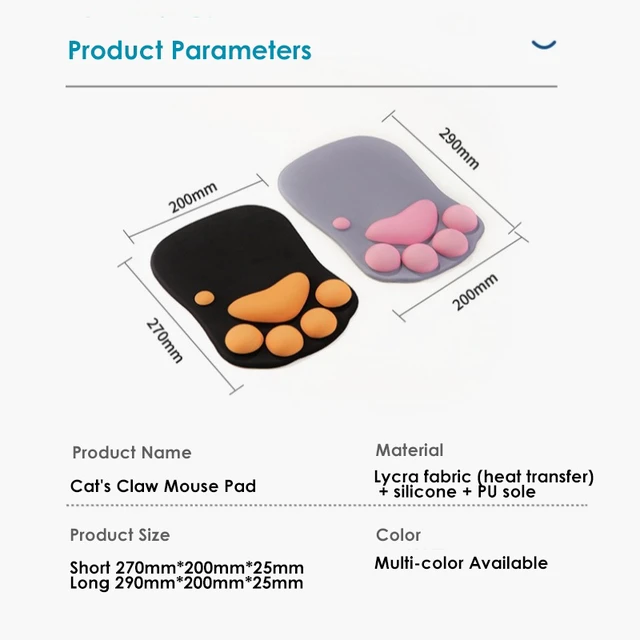 Alt view image 7 of 7 - Cat Paw Shaped Mousepad with Wrist Rest Rubber Bottomed Silicone Filled Ergonomic Design for Comfortable Computer Gaming Grey