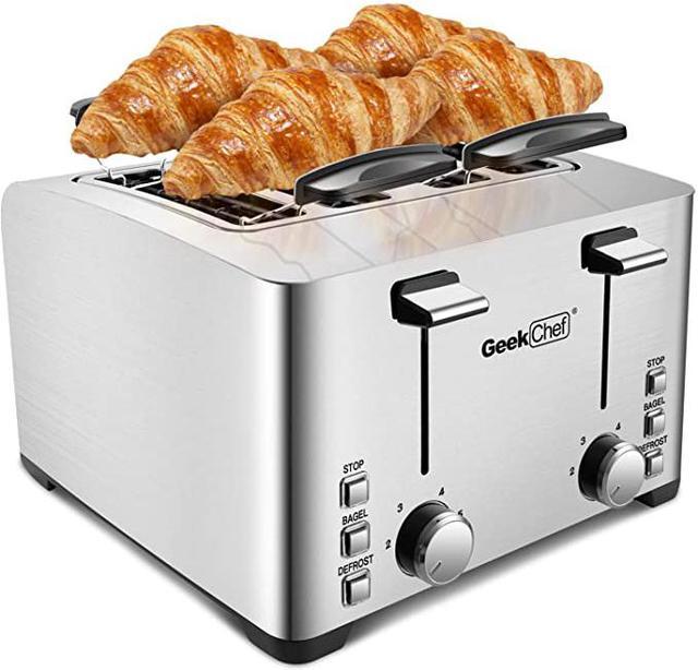 Geek Chef 4 Slice toaster, 4 Extra Wide Slots, Best Rated Prime Retro Bagel  Toaster with 6 Bread Shade Settings, Defrost,Bagel,Cancel Function,  Removable Crumb Tray, Stainless Steel Toaster, 1500W 