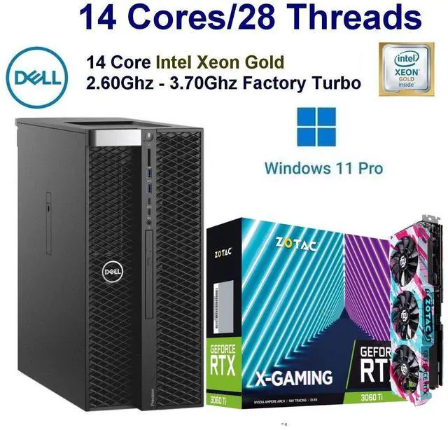 Main image of Dell Precision 7820 RTX Gaming PC -14 Core Intel Xeon Gold (Fast 2.60Ghz@3.70Ghz/32GB Ram/512.0GB SSD/8.0GB Nvidia Geforce RTX 3060Ti Gaming /Windows 11 Pro)