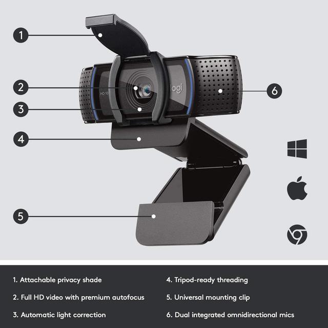 Alt view image 4 of 20 - Logitech C920e Business 1080P HD Webcam Compatible with Amazon Fire TV Cube (2nd Generation) 960-001384