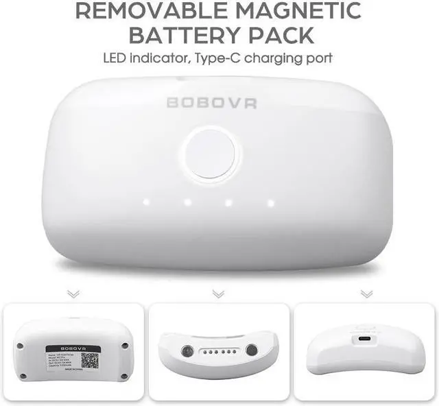 Alt view image 3 of 5 - BOBOVR B2 Battery Pack Replacement Spare Battery for M1 M2 Pro 5200mAh Power Increase 3 hrs Time for Quest 2 Magnetic connection