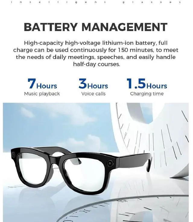 Alt view image 5 of 7 - Sovawin Smart AI Glasses with Blue Light Filter Lenses High-definition Transparency Surround Sound Speakers Sunglasses Style Black