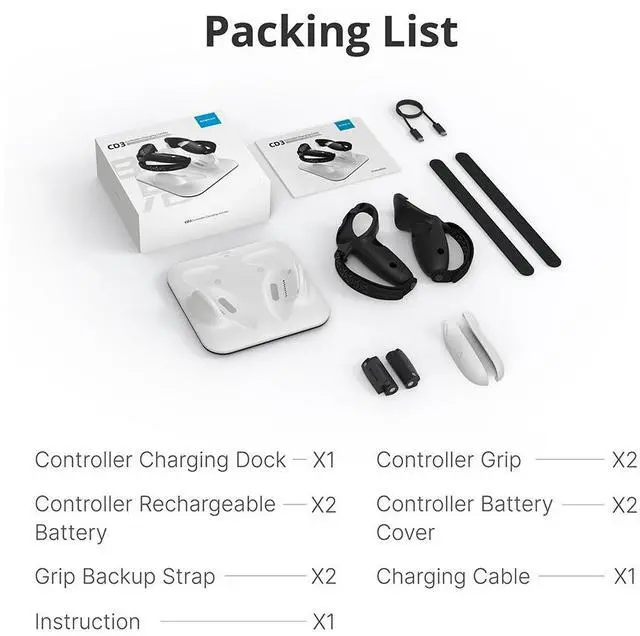 Alt view image 6 of 6 - BOBOVR CD3 Controller Charging Dock Wireless Magnetic Attraction Station Grips Combo Compatible with Meta Quest 3/3S Controllers