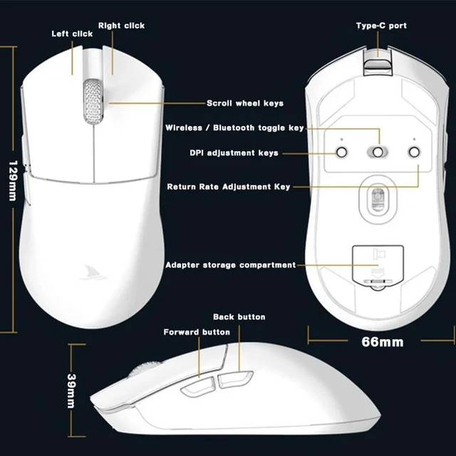 Alt view image 6 of 7 - Motospeed Darmoshark M3 Bluetooth Wireless Gaming Mouse 26000DPI PAM3395 Optical Sensor Computer Office Mouse TTC For Laptop PC White