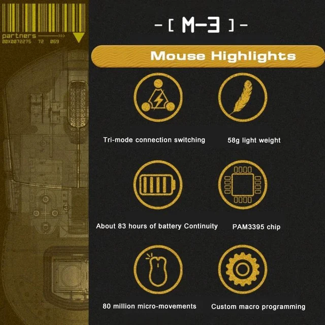 Alt view image 5 of 7 - Motospeed Darmoshark M3 Bluetooth Wireless Gaming Mouse 26000DPI PAM3395 Optical Sensor Computer Office Mouse TTC For Laptop PC White