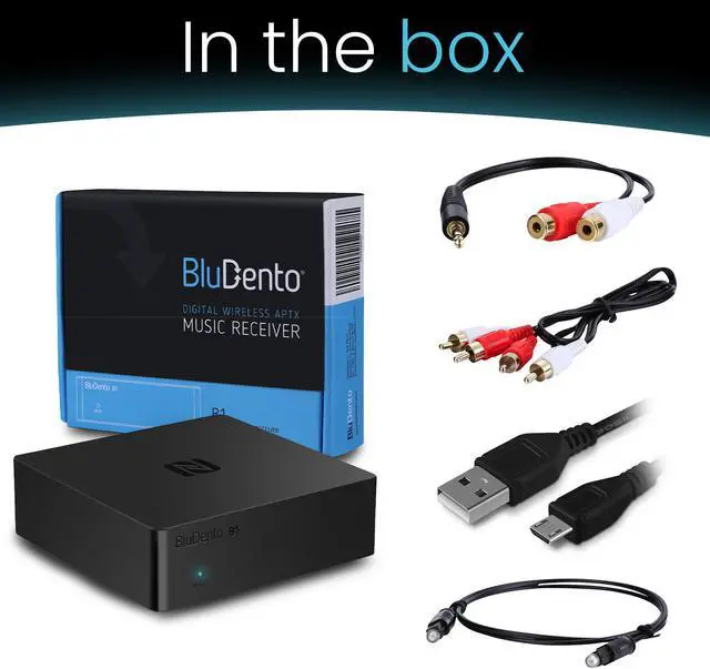 Alt view image 7 of 7 - BluDento B1 True Hi-Fi aptX HD NFC Bluetooth v5.1 Audio Receiver with COAX OPT RCA Outputs & TI DAC