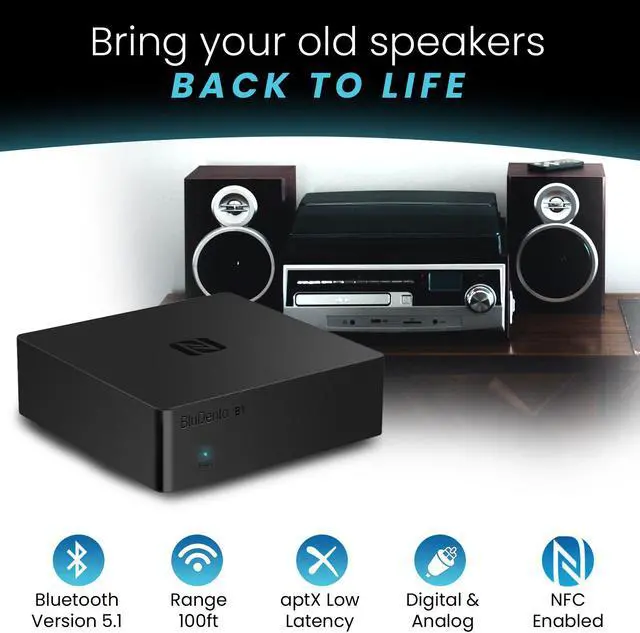 Alt view image 3 of 7 - BluDento B1 True Hi-Fi aptX HD NFC Bluetooth v5.1 Audio Receiver with COAX OPT RCA Outputs & TI DAC