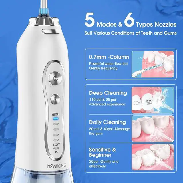 Alt view image 6 of 7 - h2ofloss Water Dental Flosser for Teeth w/ Fresh Breath Tablets Portable Oral Irrigator for Travel